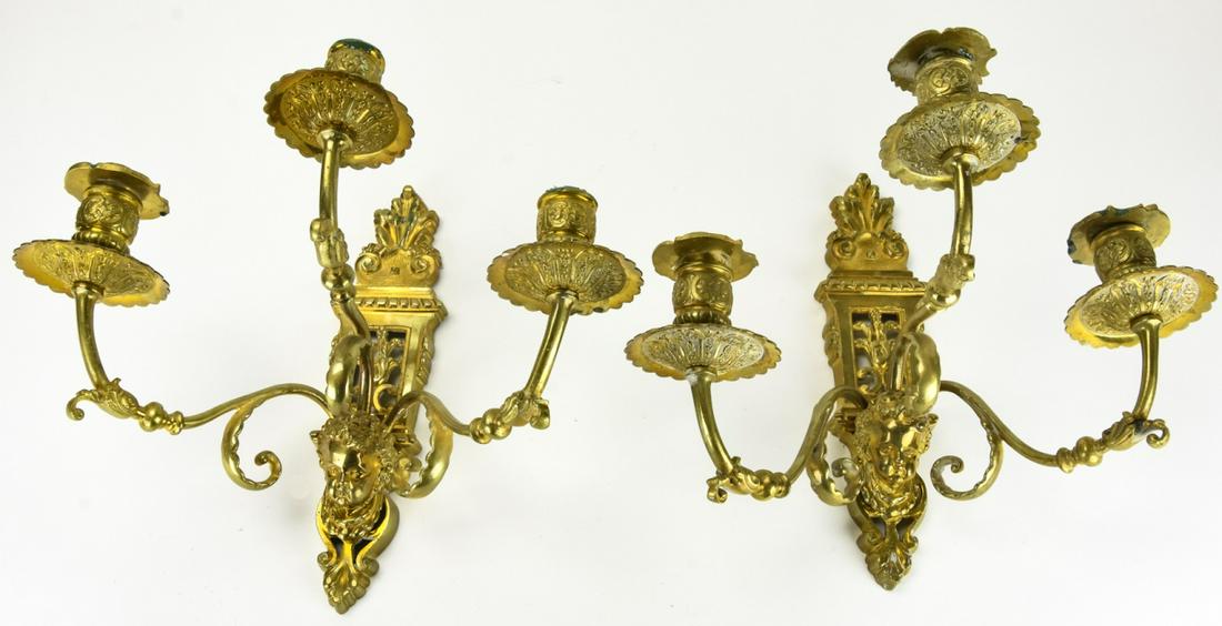 Pair Gilded Cast Brass Regency Putti Sconces (1 of 11)