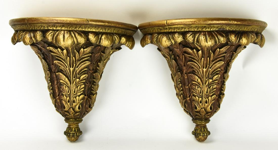 Pair Regency Plaster Hand Painted Carved Shelves (1 of 7)