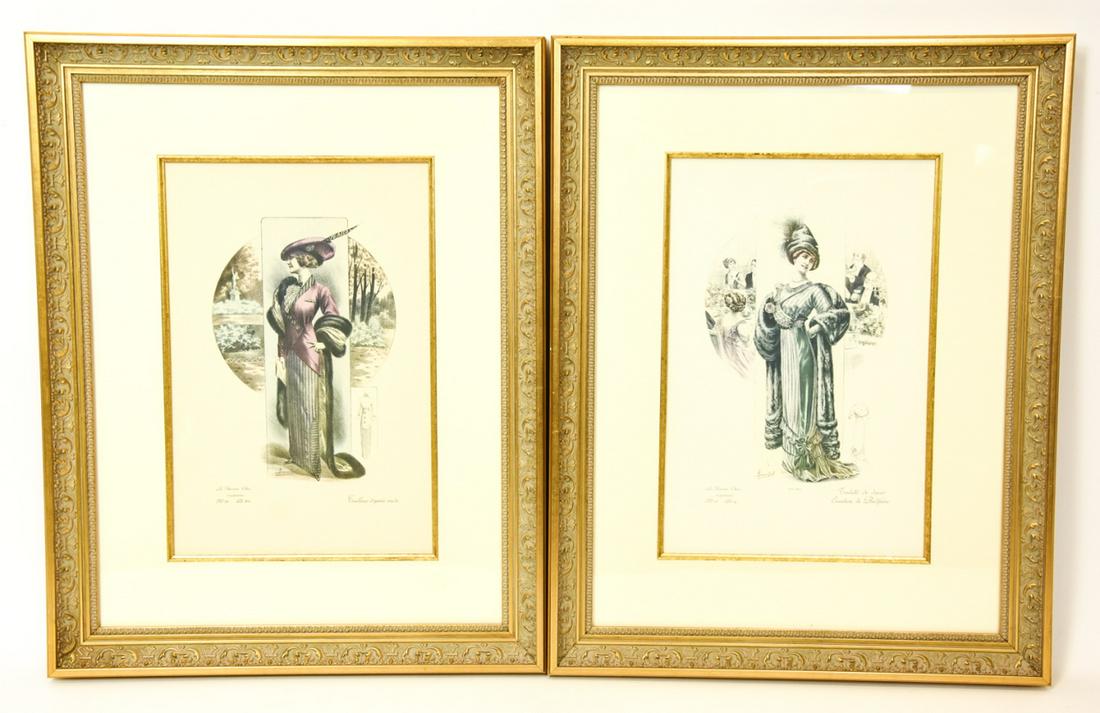 Pair Professionally Framed 19th C Fashion Prints (1 of 6)