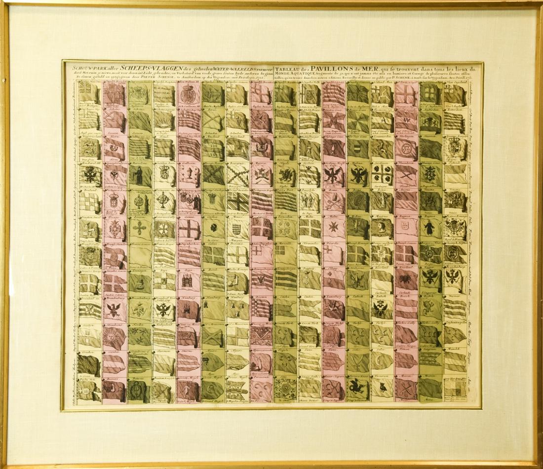 Antique Framed Pieter Schneck Flag Lithograph 1711 (1 of 9)