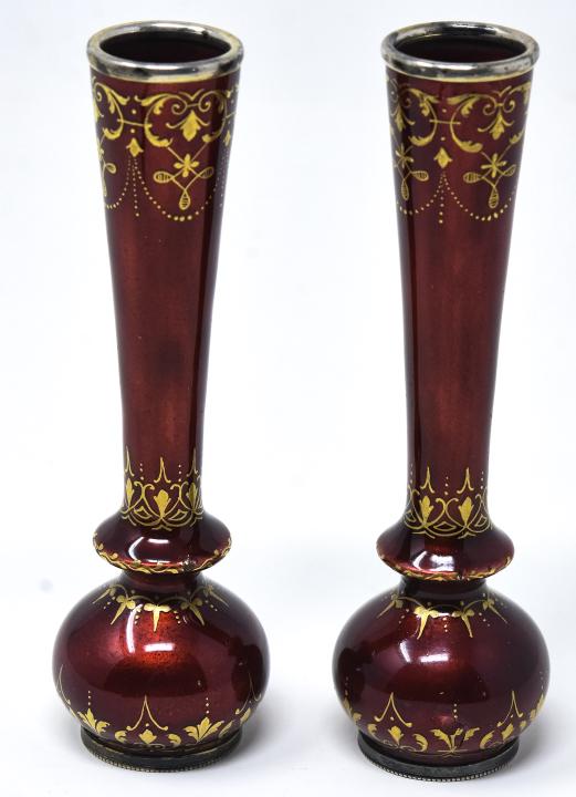 Pair of Antique Vienna Silver & Enamel Bud Vases (1 of 6)
