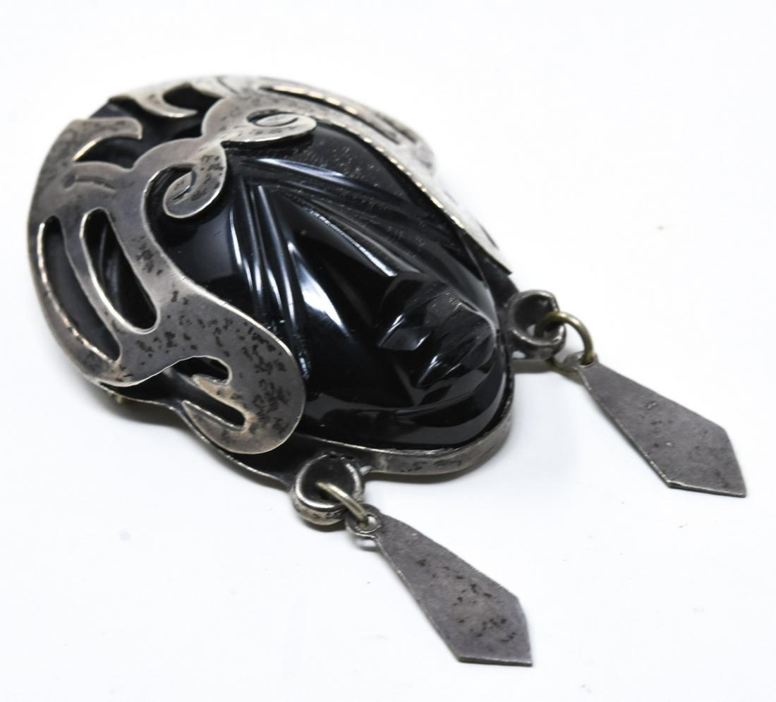 KSD Taxco Sterling & Onyx Mask Face Pendant / Pin (1 of 6)