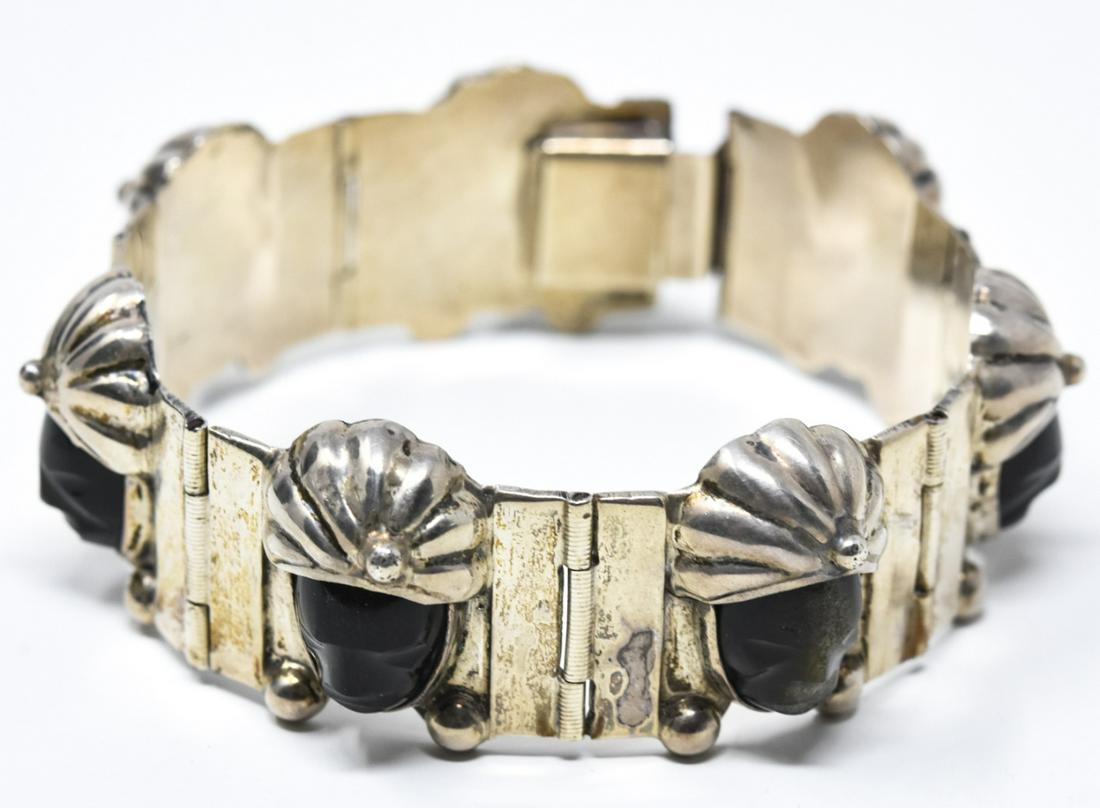 DRR Mexican Sterling Onyx Mask Face Panel Bracelet (1 of 6)