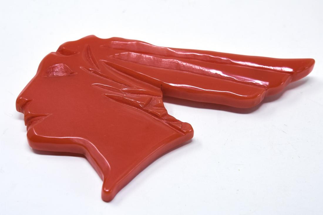 DAS 1950s Red Bakelite Pontiac Indian Brooch (1 of 5)