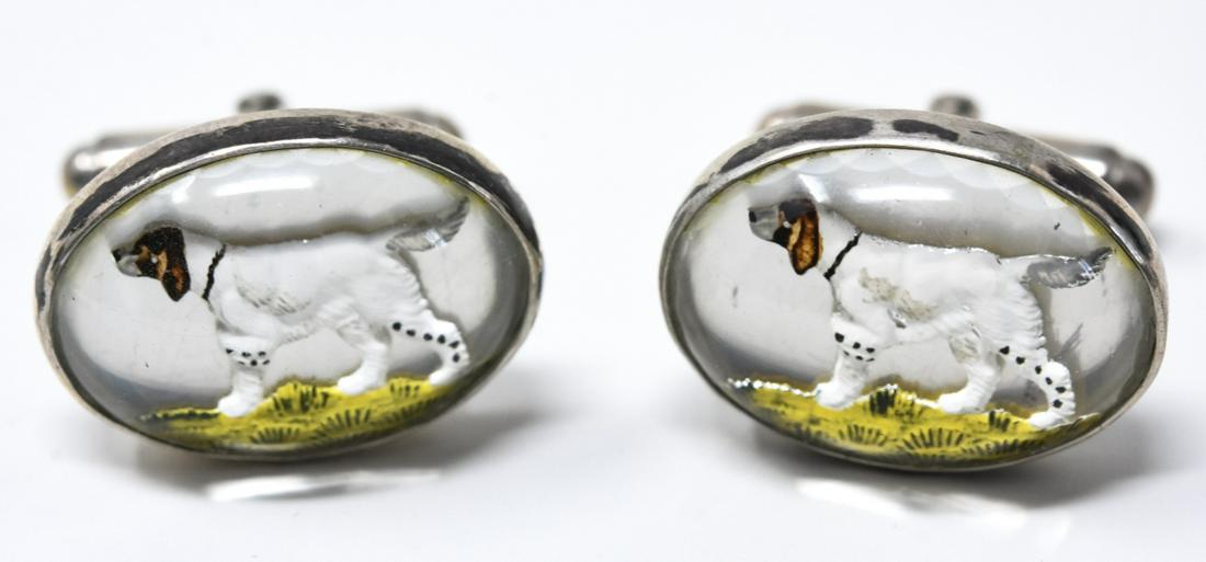 DRK Pair Vincent Simone Sterling Crystal Cufflinks: Pair Vincent Simone Sterling Crystal Cufflinks. Pair sterling and crystal pointer dog cufflinks signed Vincent Simone.