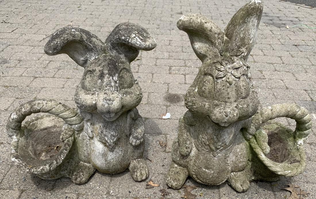 Pair Cast Stone Figural Rabbit Garden Statues (1 of 4)