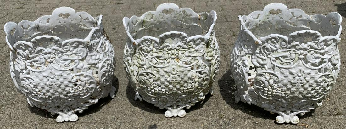 3 Antique Cast Iron Reticulated Garden Planters (1 of 3)