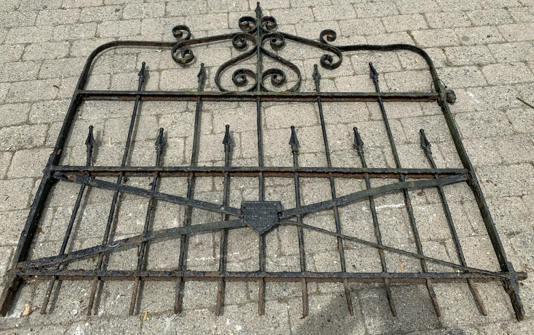 Antique Gothic Style Wrought Iron Garden Gate: Antique Gothic Style Wrought Iron Garden Gate. Powder coated cast iron salvage garden gate. Measures 48 inches x 49 inches x 1.5 inches.