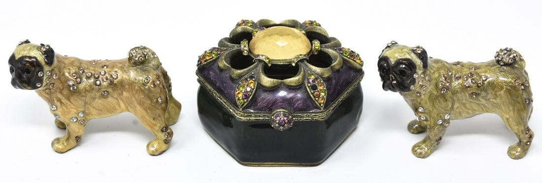Jay Strongwater Enamel Box & Pair of Pug Statues (1 of 9)