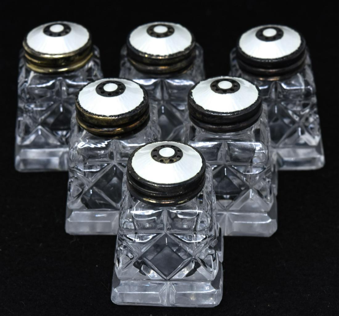 6 Antique Cut Crystal Silver White Enamel Shakers (1 of 8)