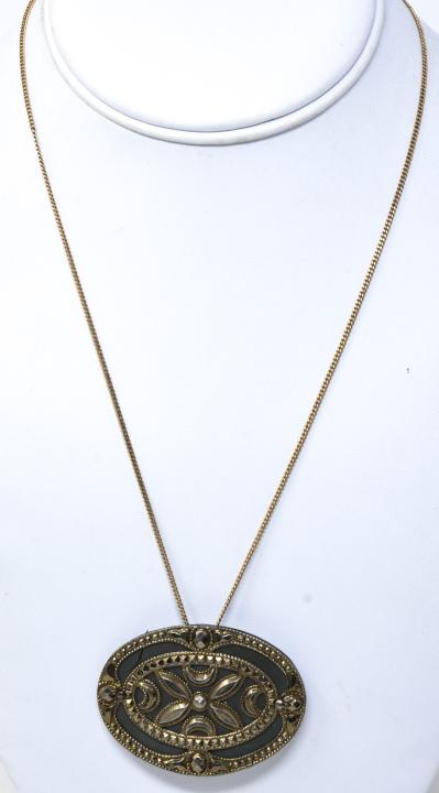 Antique Cut Steel Necklace Pendant & Gold Chain (1 of 7)