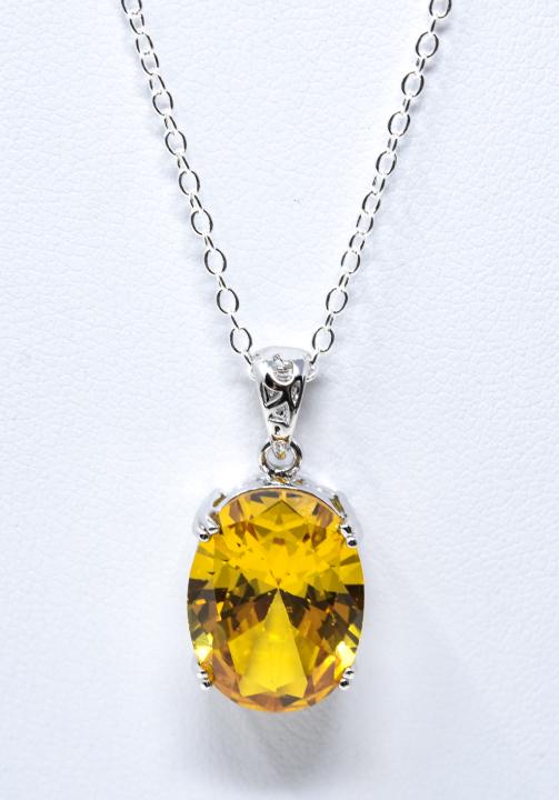 Sterling Silver & Citrine Necklace Pendant & Chain (1 of 8)