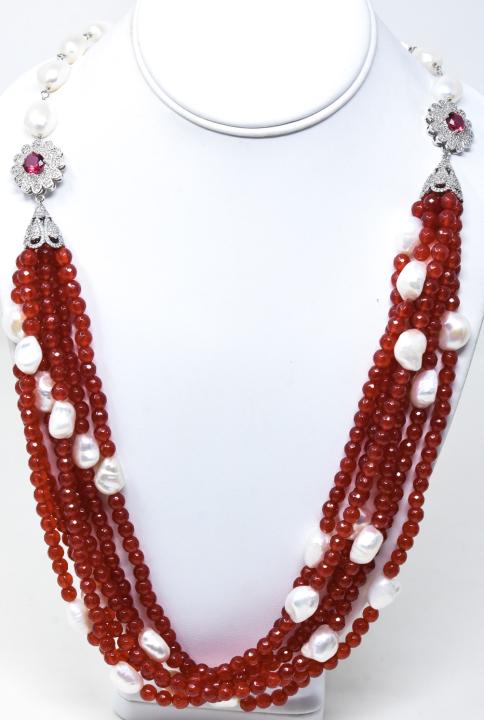 Six Strand Ruby Bead & Baroque Pearl Necklace (1 of 5)