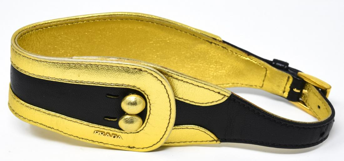 Prada "Fairy Collection" Black Gold Leather Choker (1 of 8)