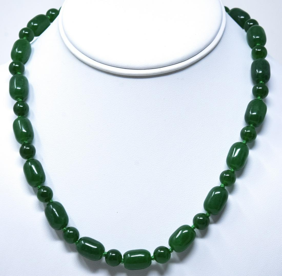 Carved Green Jadeite Beaded Necklace Strand (1 of 5)