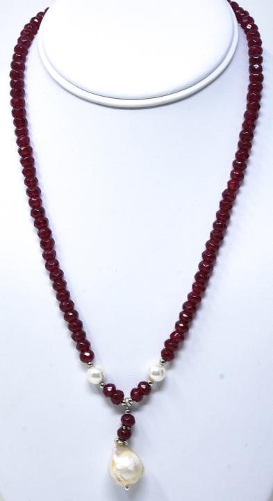 Faceted Ruby Bead Baroque Cultured Pearl Necklace (1 of 6)