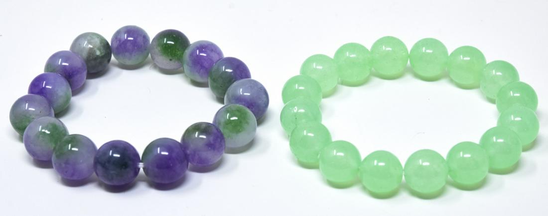 Two Bracelets w 10 mm Green & Lavender Jade Beads (1 of 5)