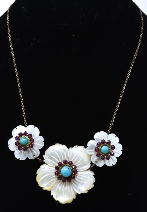 14K Gold Carved MOP Lei Flower Statement Necklace (1 of 6)