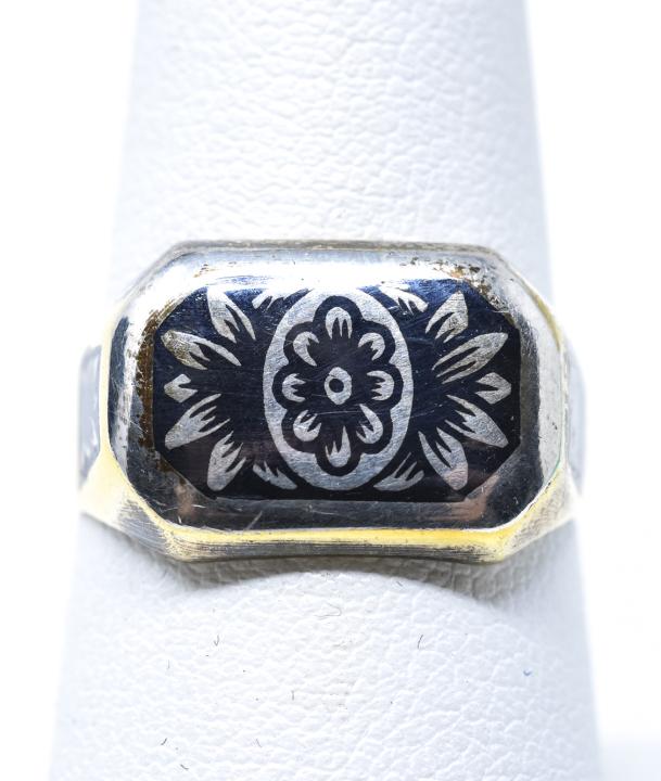 Estate Russian Silver & Niello Floral Motif Ring (1 of 6)