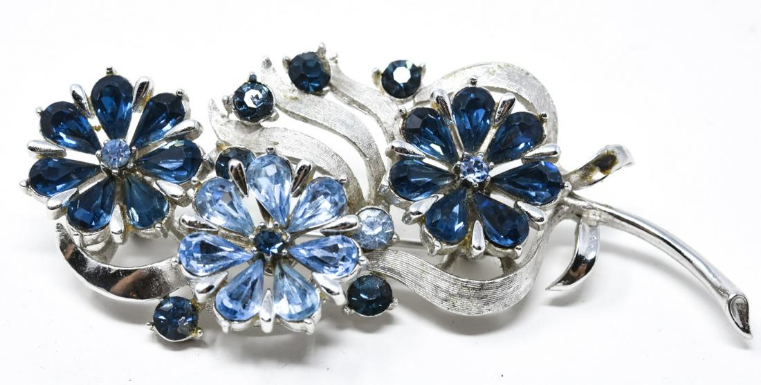 Coro Silver Tone Rhinestone Floral Spray Brooch (1 of 6)