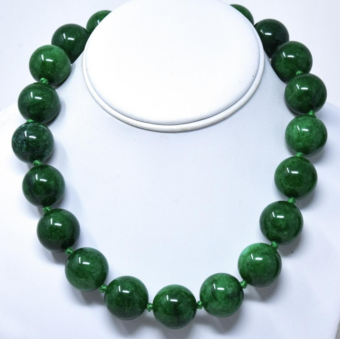 Huge Green Nephrite Jade Bead Necklace Strand (1 of 5)