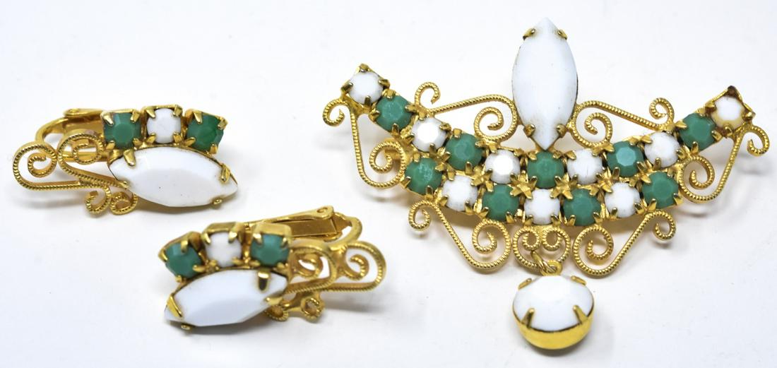 Vintage Costume Jewelry Demi Parure Brooch Earring (1 of 6)