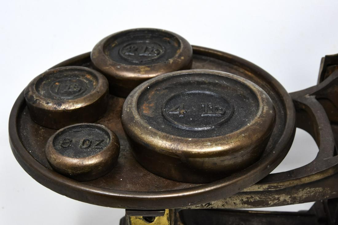 Antique Counter Scale w Group of Weights (1 of 10)