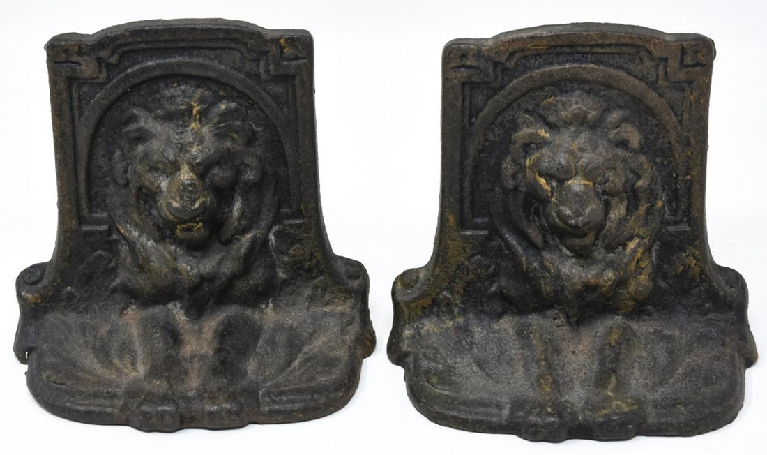Pair of Antique Bronze Lion Motif Book Ends (1 of 5)