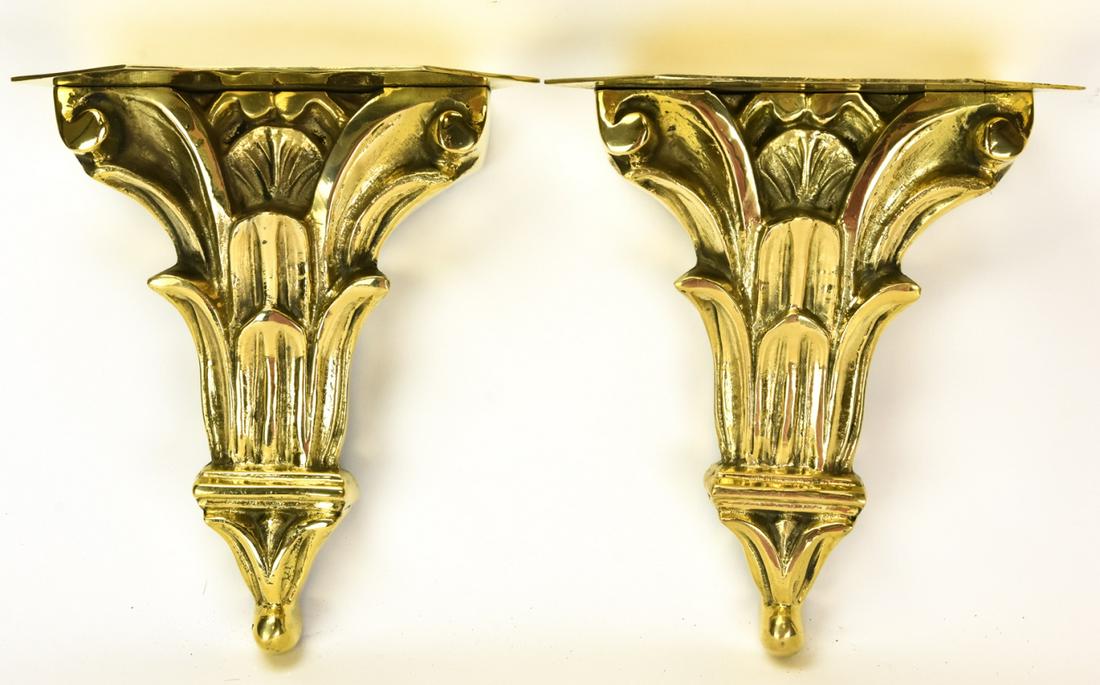 Pair Corinthian Style Heavy Brass Wall Brackets (1 of 4)