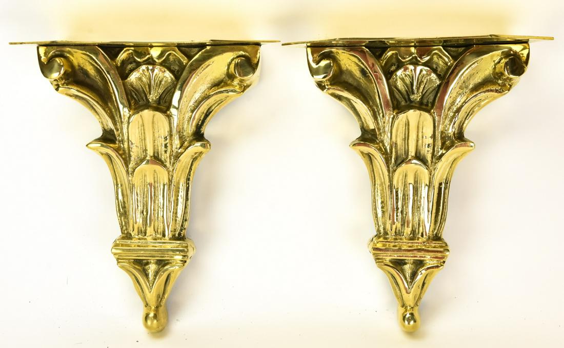 Pair Corinthian Style Heavy Brass Wall Brackets (1 of 5)