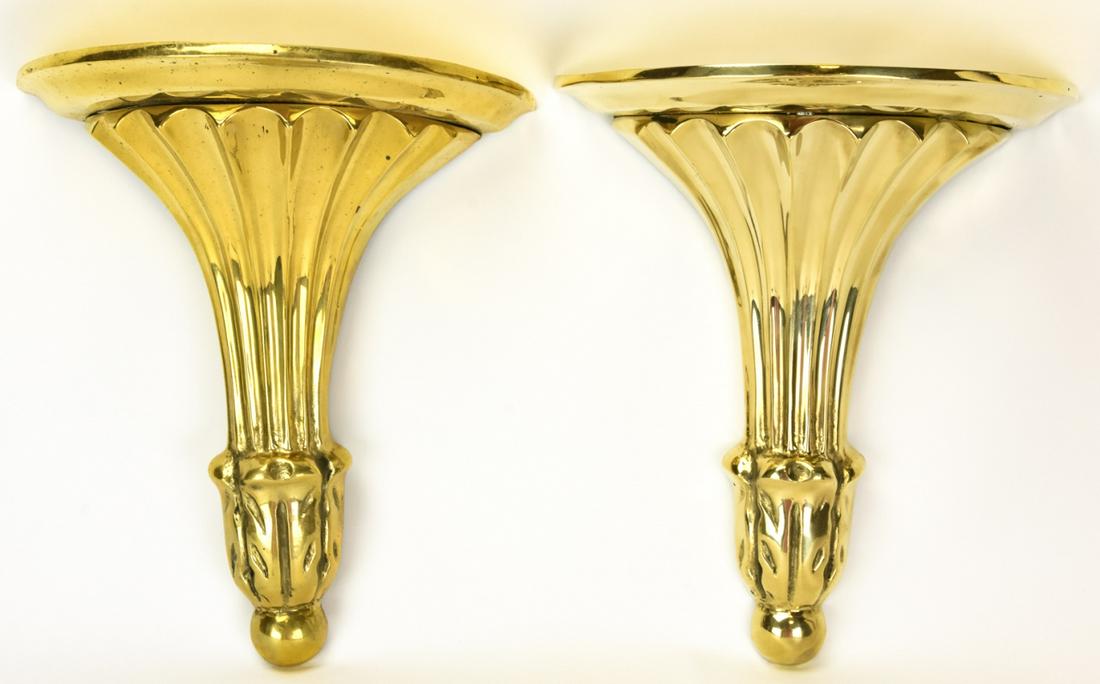 Pair Hollywood Regency Style Brass Wall Brackets (1 of 6)