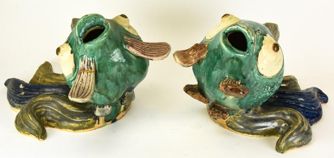 Pair Glazed Ceramic Gold Fish Statues (1 of 9)