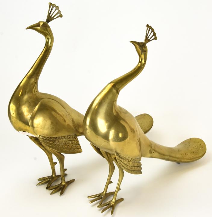 Pair Mid Century Solid Brass Peacock Statues (1 of 10)