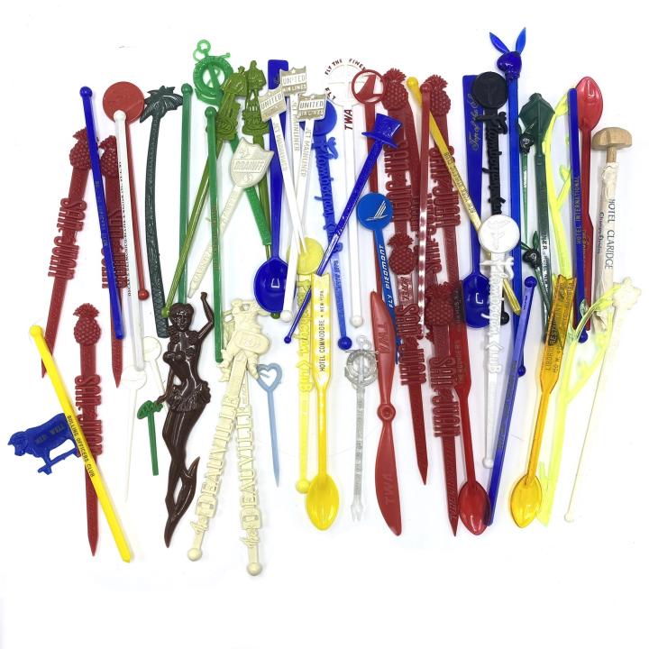Lot of Vintage Airline & Restaurant Swizzle Sticks: Lot of Vintage Airline and Restaurant Swizzle Sticks – Includes many International Hotels, clubs and airlines including the Playboy club, United Airlines, TWA, the Flamingo Club, The Deauville Miami
