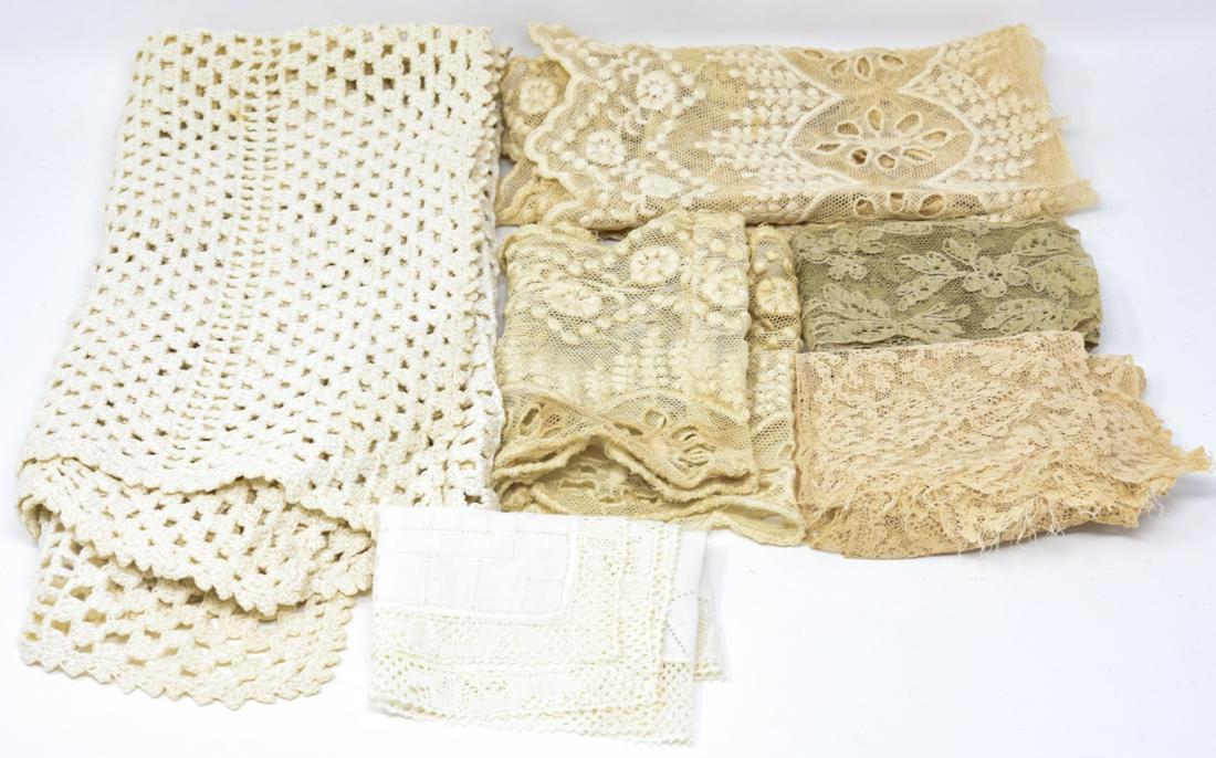 Collection of Antique 19th C Lace Pieces & Doilies: Collection of Antique 19th & Early 20th C Lace Pieces & Doilies. Including handmade pieces. Largest measures approximately 24 x 24 inches.