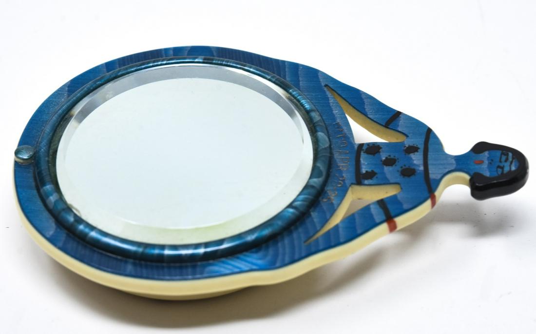 Art Deco Celluloid C 1930 Lady Compact: Art Deco Celluloid C 1930 Lady Compact. Art deco celluloid compact of lady in a hoop dress. Pat'd Apr 28-25, with original powder. Measures 3.75 inches x 2.5 inches.