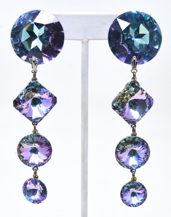C 1980s Large Faceted Purple Alexandrite Earrings: C 1980s Large Faceted Purple Alexandrite Earrings. Each measures 4 inches in length.