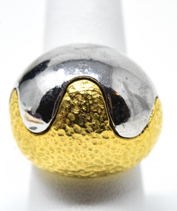 Kenneth Lane C 1970s Two Tone Ring: Kenneth Lane C 1970s Two Tone Ring. Undulating marriage of shiny silver and gilt hammered design. Signed. Ring size 7.5