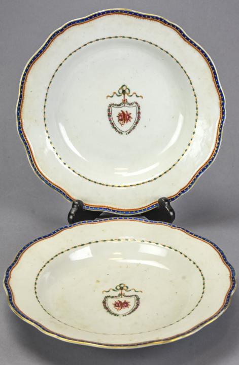 Pair Antique 18th C Chinese Export Armorial Plates (1 of 9)