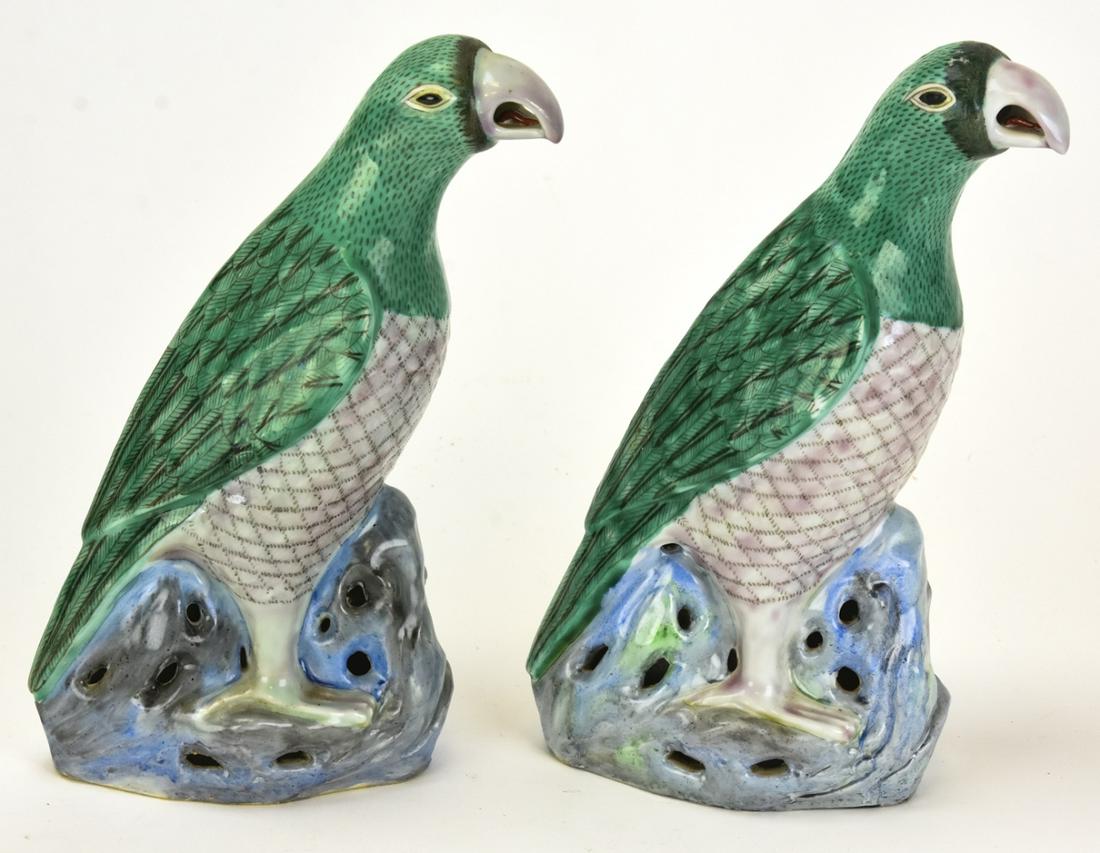 Pair Chinese Hand Painted Porcelain Parrot Statues (1 of 8)