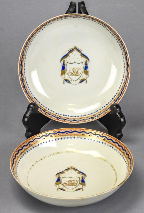 Pair 18th C Chinese Export Porcelain Armorial Bowl (1 of 9)