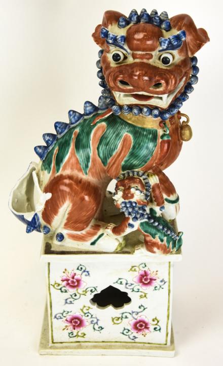 Chinese Hand Painted Porcelain Foo Dog Statue (1 of 8)