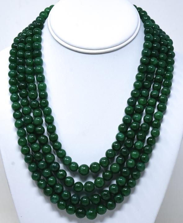 4 Strand Hand Carved 850 Carat Emerald Necklace (1 of 5)