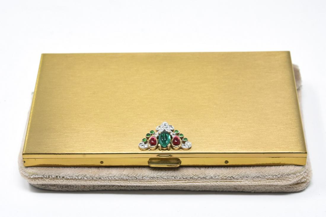 Crown Trifari Jewels of India Card Cigarette Case: Crown Trifari Jewels of India Card or Cigarette Case w Original Fitted Trifari Sleeve. Measures 3.25 x 5.25 inches.