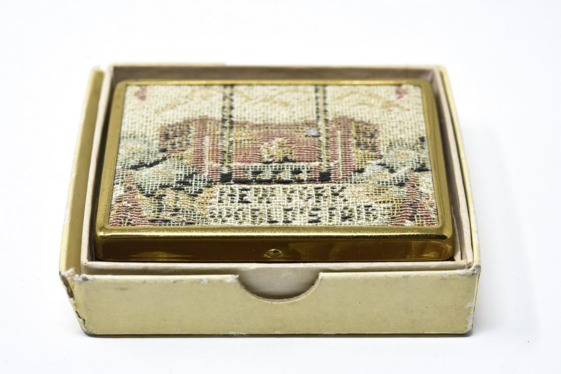 Vintage New York World's Fair Makeup Compact: Vintage New York World's Fair Makeup Compact. Tapestry / petite point design. Measures 1.75 x 2.25 inches.