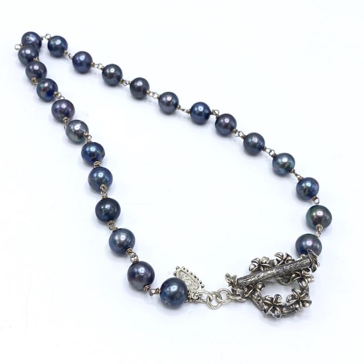Designer Black Pearl & Sterling Silver Necklace (1 of 3)