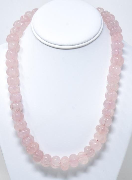 Hand Carved Graduated Rose Quartz Bead Necklace (1 of 5)