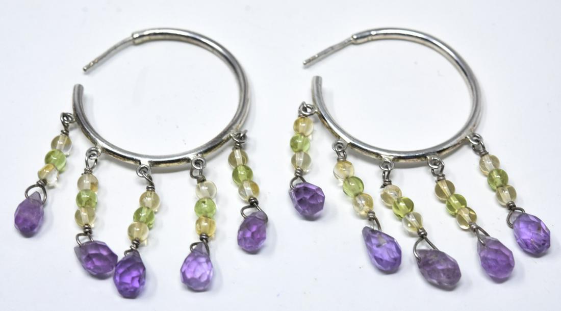 Pair Sterling Silver Amethyst & Peridot Earrings (1 of 6)