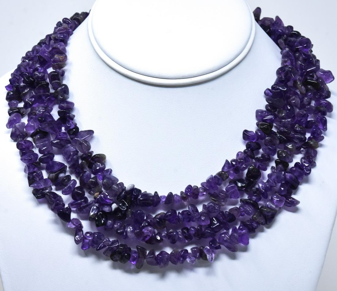 Multi Strand Tumbled Amethyst Beaded Necklace (1 of 5)
