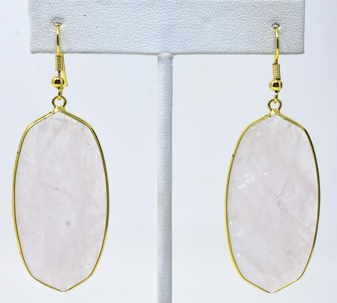 Pair of Carved Rose Quartz Pendant Earrings (1 of 7)
